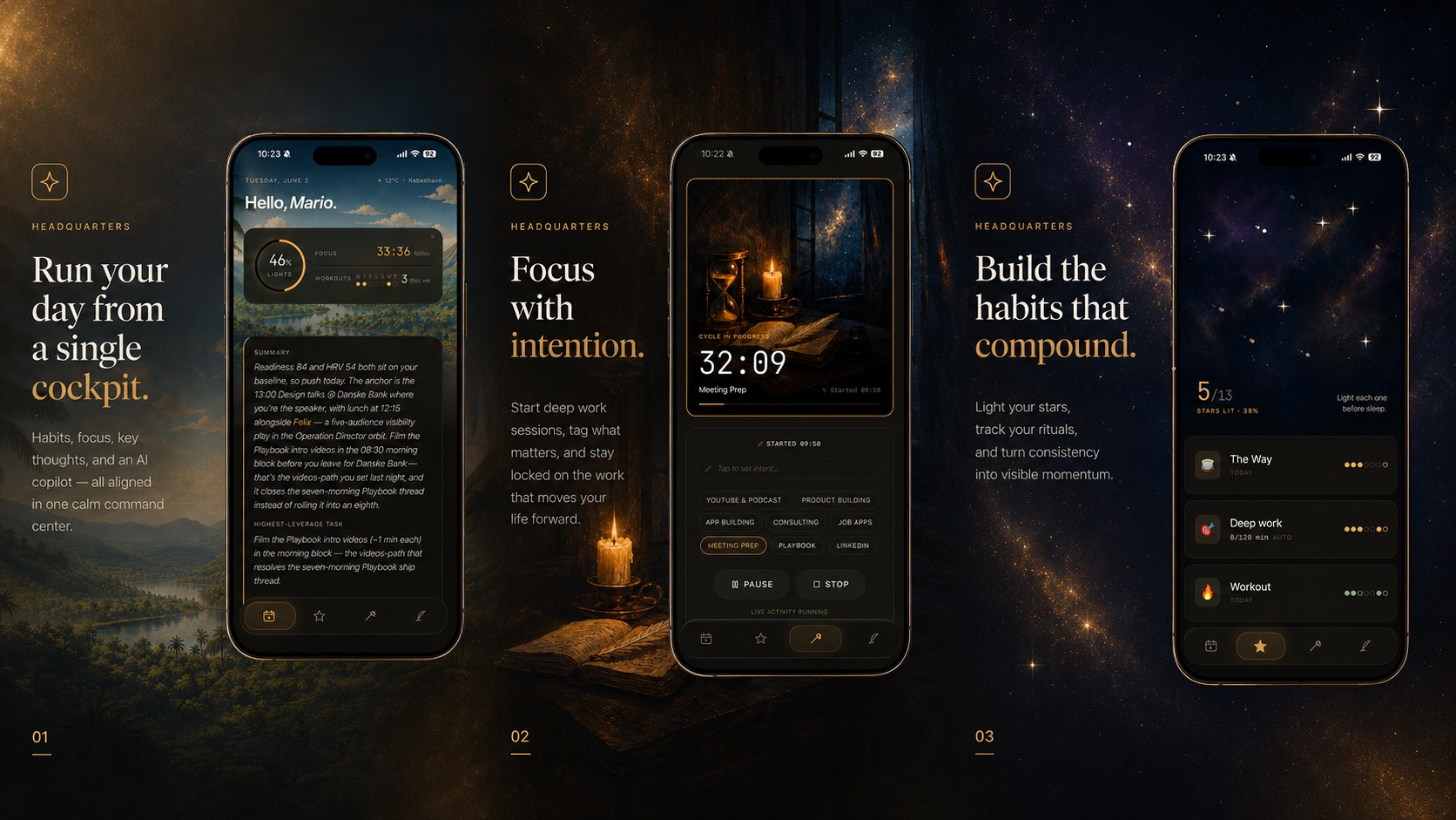 Headquarters — plan, focus, and habits app built with AI